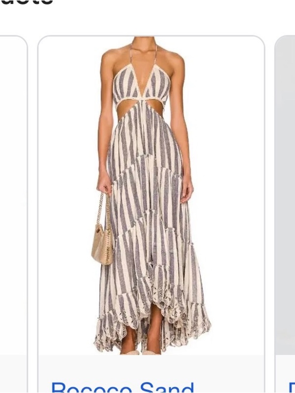 Rococo Sand Cream and Navy Striped Halter Cutout Midi Dress